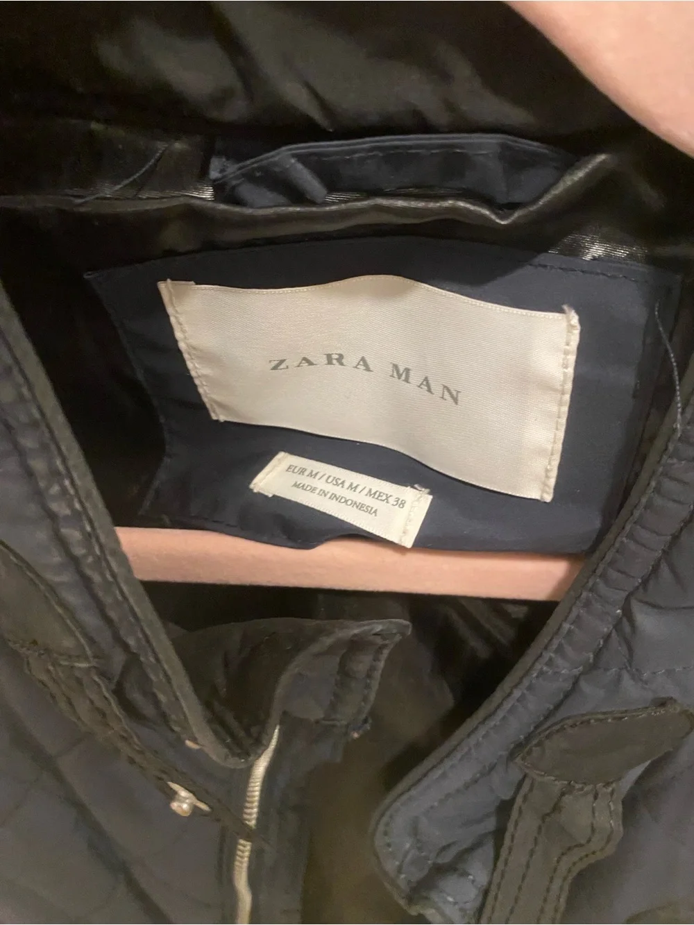 Zara Man Black Quilted Vest with Stand Collar